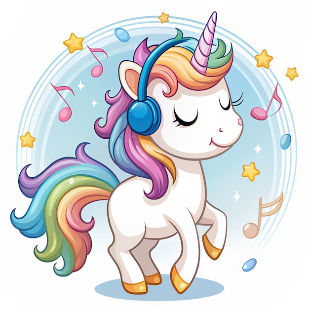 Cute Unicorn Listening to Music