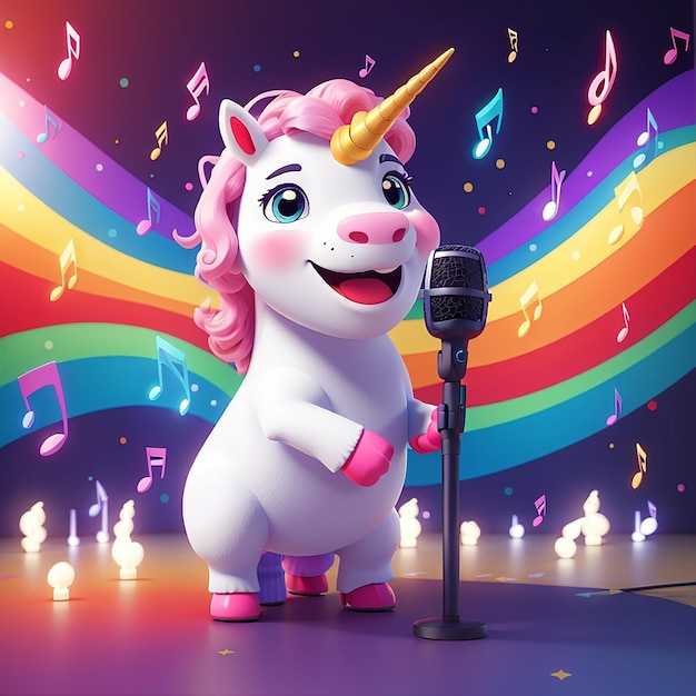 Cute Unicorn Singing With Microphone Cartoon Vector Icon Illustration Animal Music Icon Concept Isolated Premium Vector