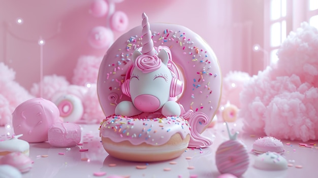 Cute Unicorn Sitting on a Donut