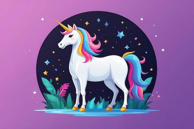 Photo cute unicorn standing cartoon vector icon illustration animal nature icon concept isolated flat