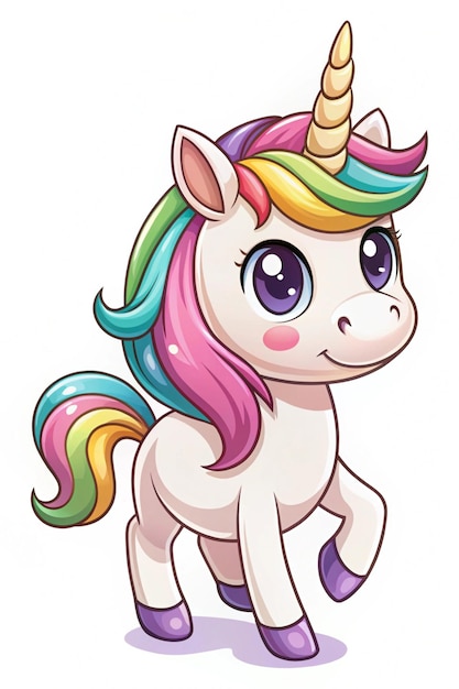 Photo cute unicorn walking icon illustration for mascot and animal