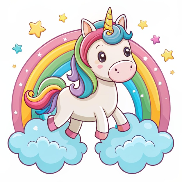 Cute Unicorn With Rainbow Cartoon Vector Icon Illustration Animal Nature Icon Concept Isolated Premium Vector Flat Cartoon Style