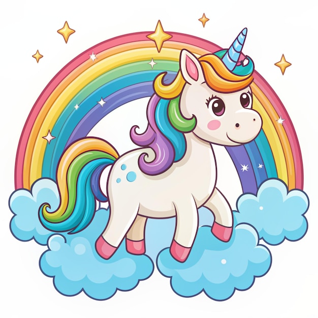 Cute Unicorn With Rainbow Cartoon Vector Icon Illustration Animal Nature Icon Concept Isolated Premium Vector Flat Cartoon Style