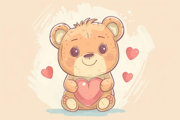 Photo cute valentines day teddy bear holding heart perfect for greeting card design ai