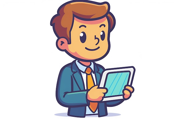 Photo cute vector illustration of cartoon businessman with digital tablet in flat pastel colors