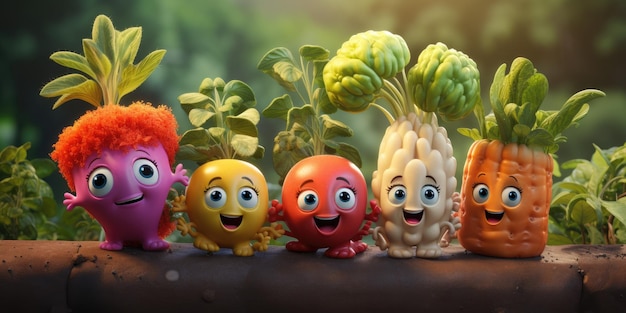 Cute vegetables funny cartoon vegetables High quality photo Generative AI