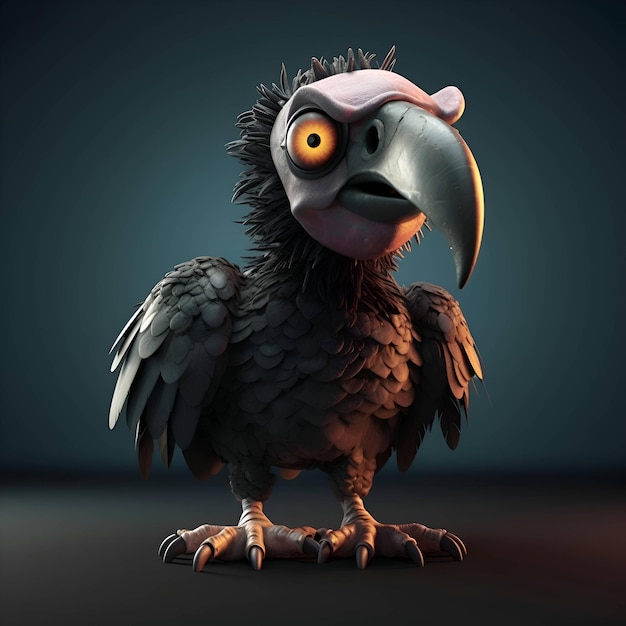 Cute vulture with big eyes 3D Rendered Illustration