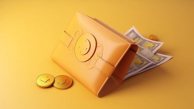 Cute Wallet with Money Notes and Coins