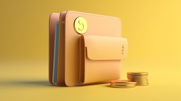 Cute Wallet with Money Notes and Coins