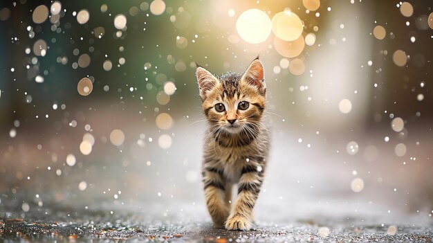 Cute wallpaper with curious kitten with blurred background and bokeh effects wallpaper with cat ki