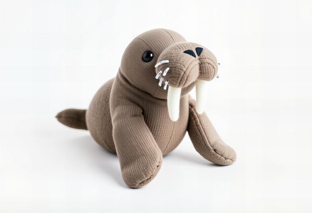 Cute walrus fabric plush toy on a white background