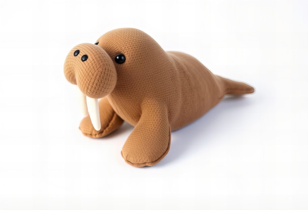 Cute walrus fabric plush toy on a white background