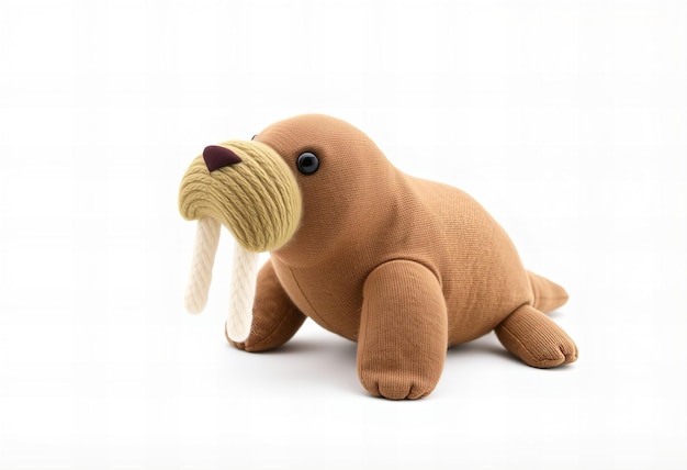 Cute walrus fabric plush toy on a white background