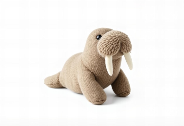 Photo cute walrus fabric plush toy on a white background