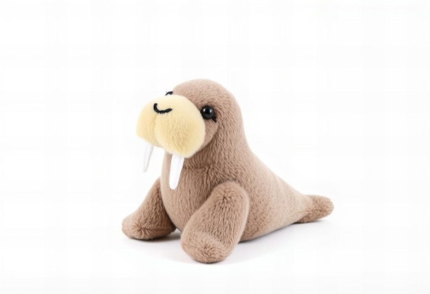 Cute walrus fabric plush toy on a white background