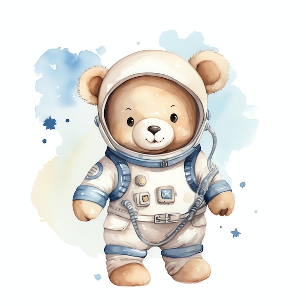 Cute watercolor astronaut bear illustration teddy bears clipart