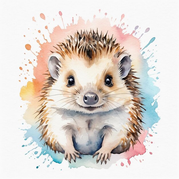 Cute watercolor baby hedgehog