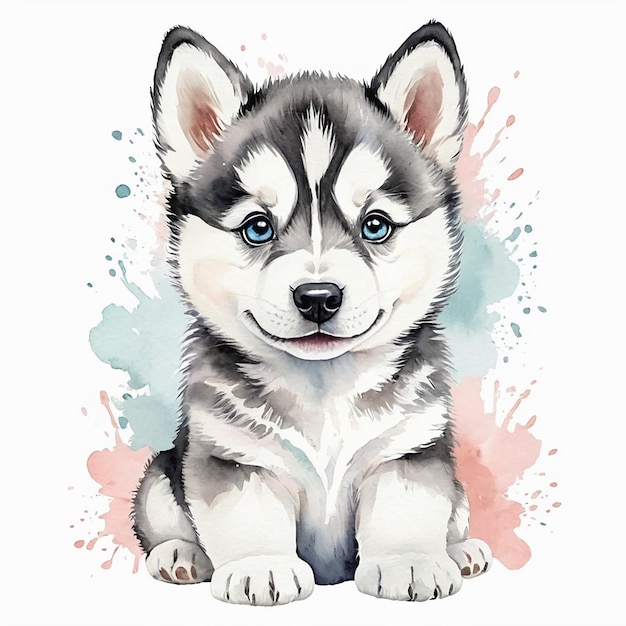 Cute watercolor baby husky