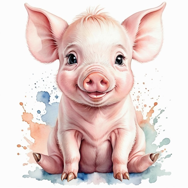 Cute watercolor baby piglet