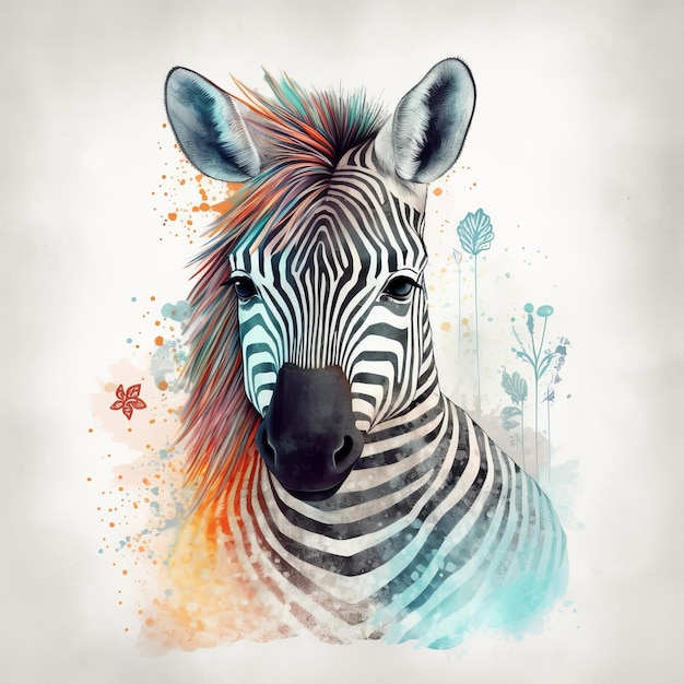 Cute watercolor baby zebra Illustration AI Generative