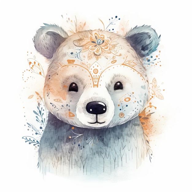 Cute watercolor bear Illustration AI GenerativexA