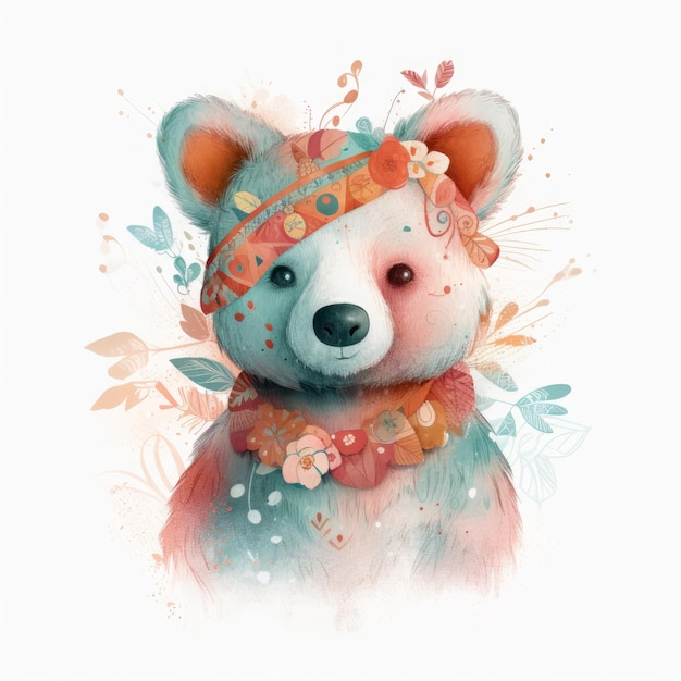 Cute watercolor bear Illustration AI GenerativexA