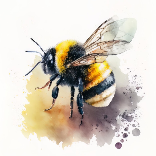 Cute watercolor bee on white background Illustration AI Generative