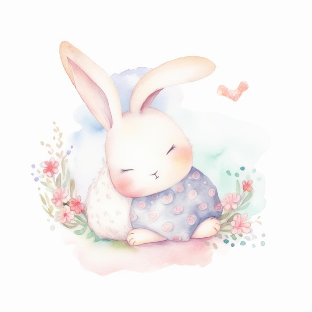 Cute watercolor bunny Illustration AI GenerativexA