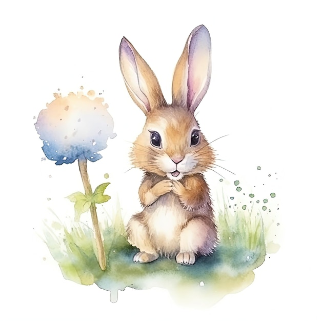 Cute watercolor bunny Illustration AI GenerativexA