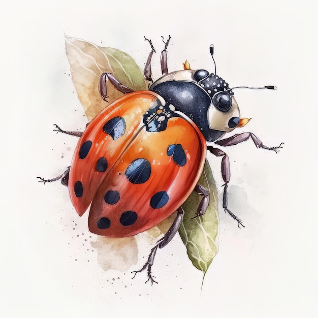 Cute watercolor cartoon ladybug on white background Illustration AI Generative