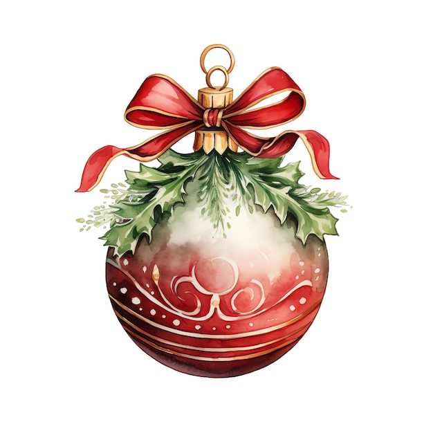 Cute watercolor christmas tree decoration ornament illustration for christmas