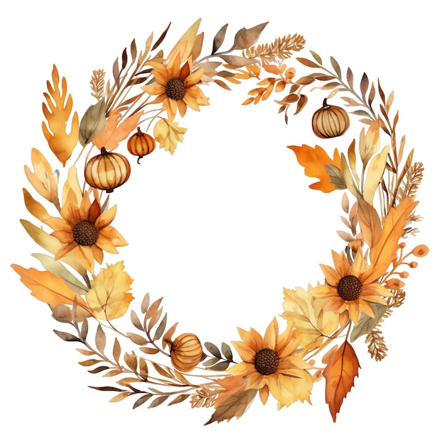 Cute watercolor fall wreath illustration