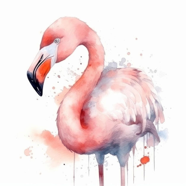 Cute watercolor flamingo Illustration AI GenerativexD