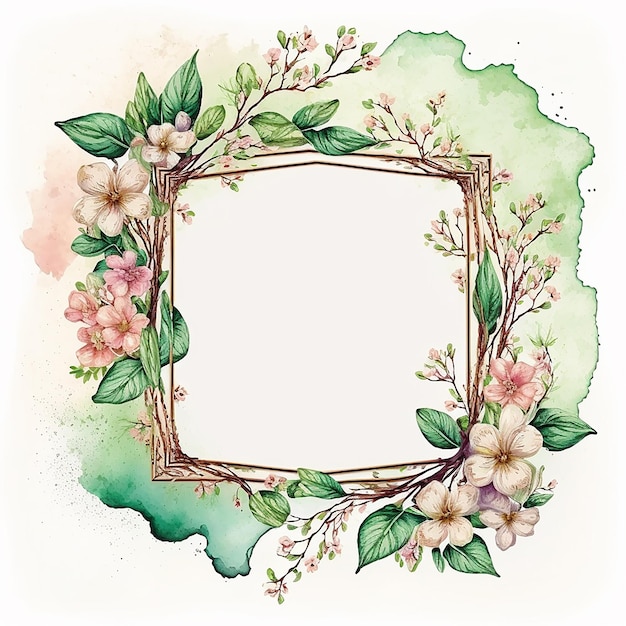 Cute Watercolor Floral Frame Illustration Generative AI