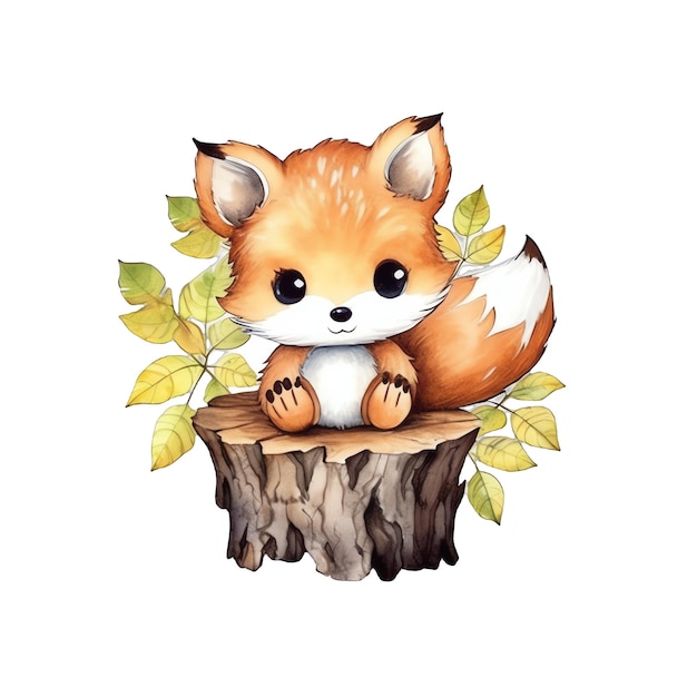 Cute watercolor fox illustration woodland animals clipart