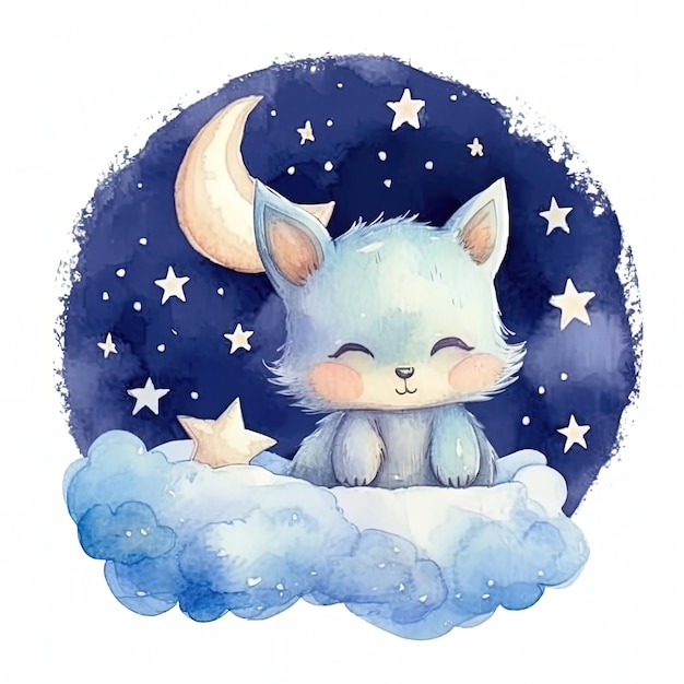 Cute watercolor good night Illustration AI GenerativexA