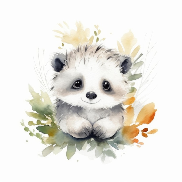 Cute watercolor hedgehog Illustration AI GenerativexA