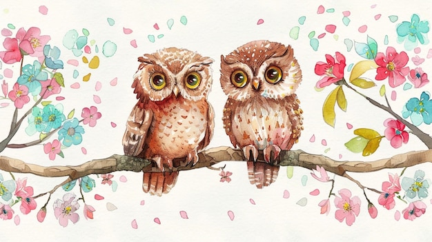 Photo cute watercolor illustration of owl