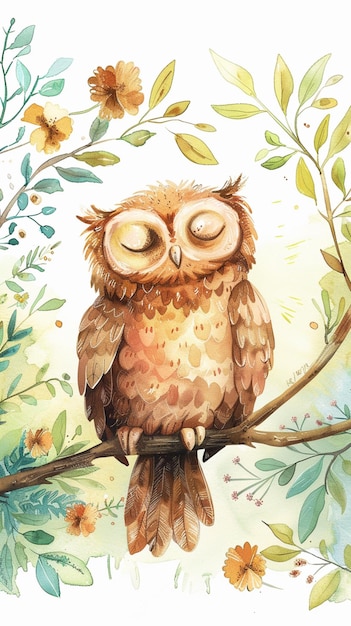 cute watercolor illustration of owl