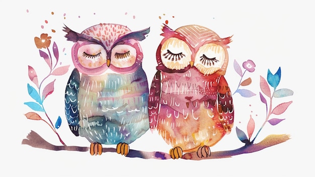 cute watercolor illustration of owl