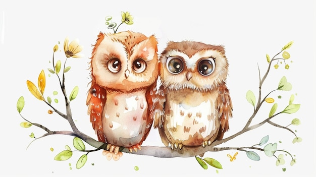 cute watercolor illustration of owl