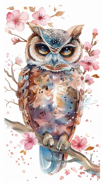 cute watercolor illustration of owl