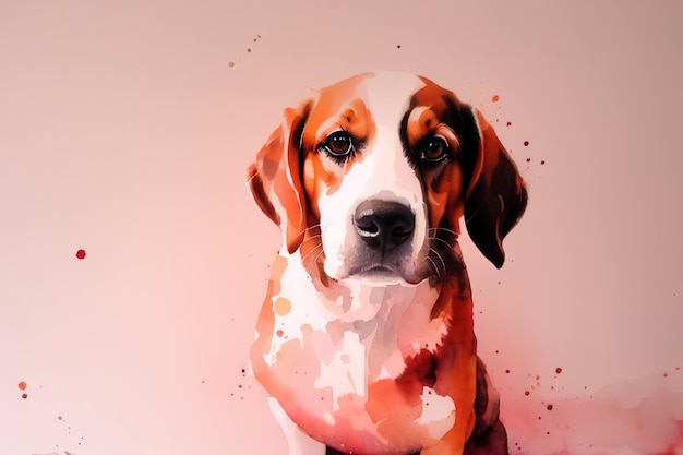 Cute watercolor illustration of a puppy with hearts generative AI