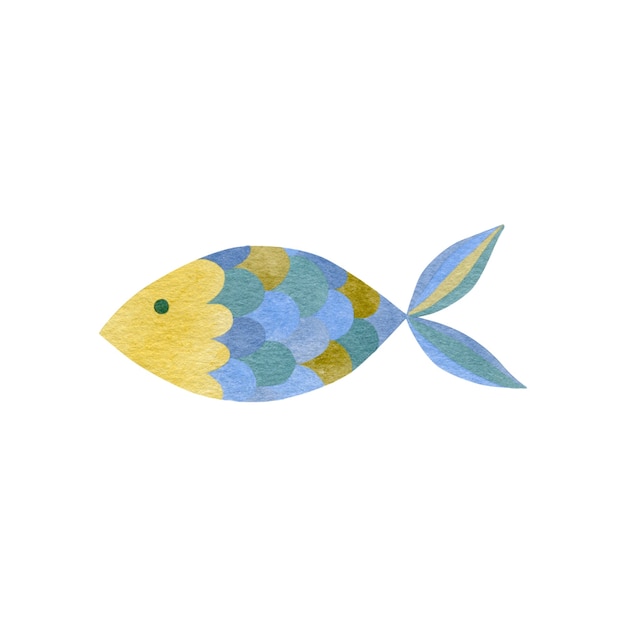 Cute watercolor illustration of small fish isolated on white background