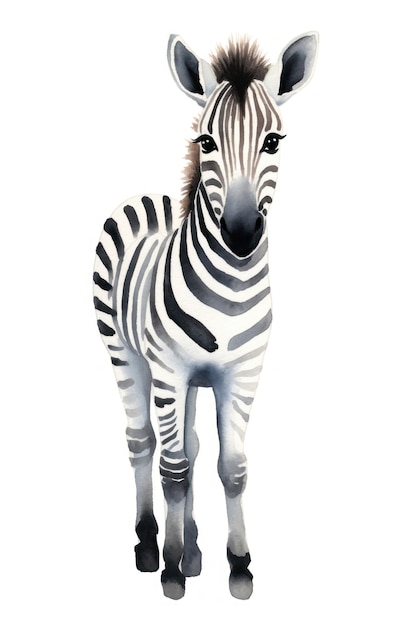 Cute watercolor illustration of a zebra wildlife animal mammal