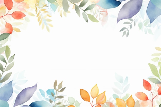 Cute watercolor leaves frame with watercolor background