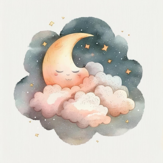 Cute watercolor moon Illustration AI GenerativexA