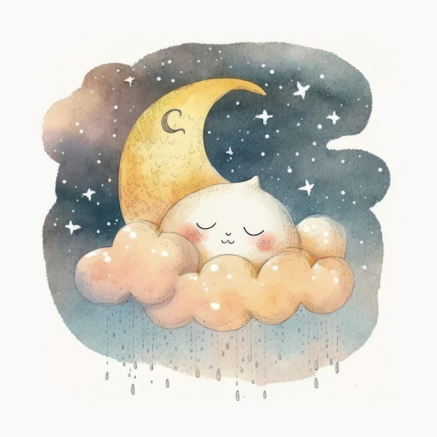 Cute watercolor moon Illustration AI GenerativexA