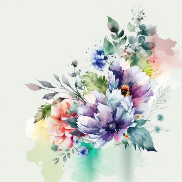 Cute Watercolor Natural Flower Illustration Generative AIxD