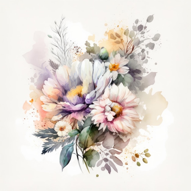 Cute Watercolor Natural Flower Illustration Generative AIxD